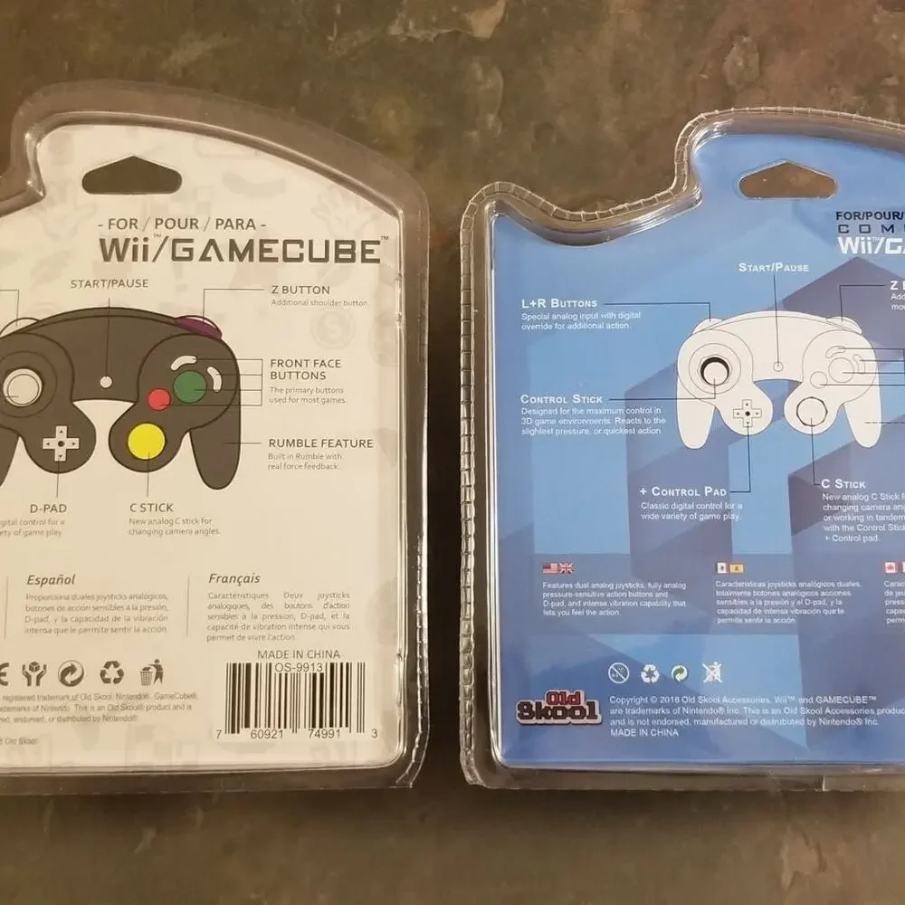 2 Gamecube Controllers - Black & Silver (NEW) - Nintendo - Old Skool